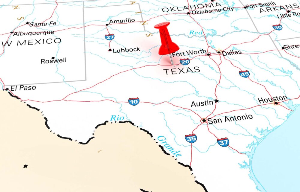 Texas Map with a pin