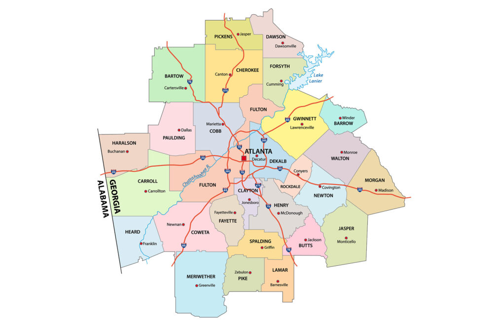 administrative and political road map of the Atlanta metropolitan area ​​georgia