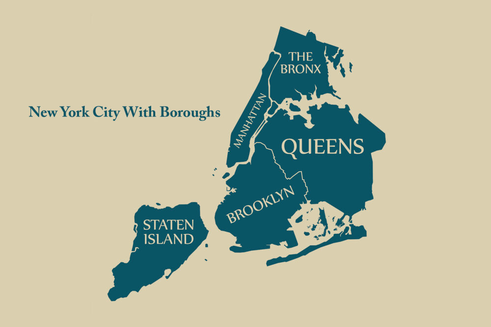 New York city of the USA with boroughs and titles