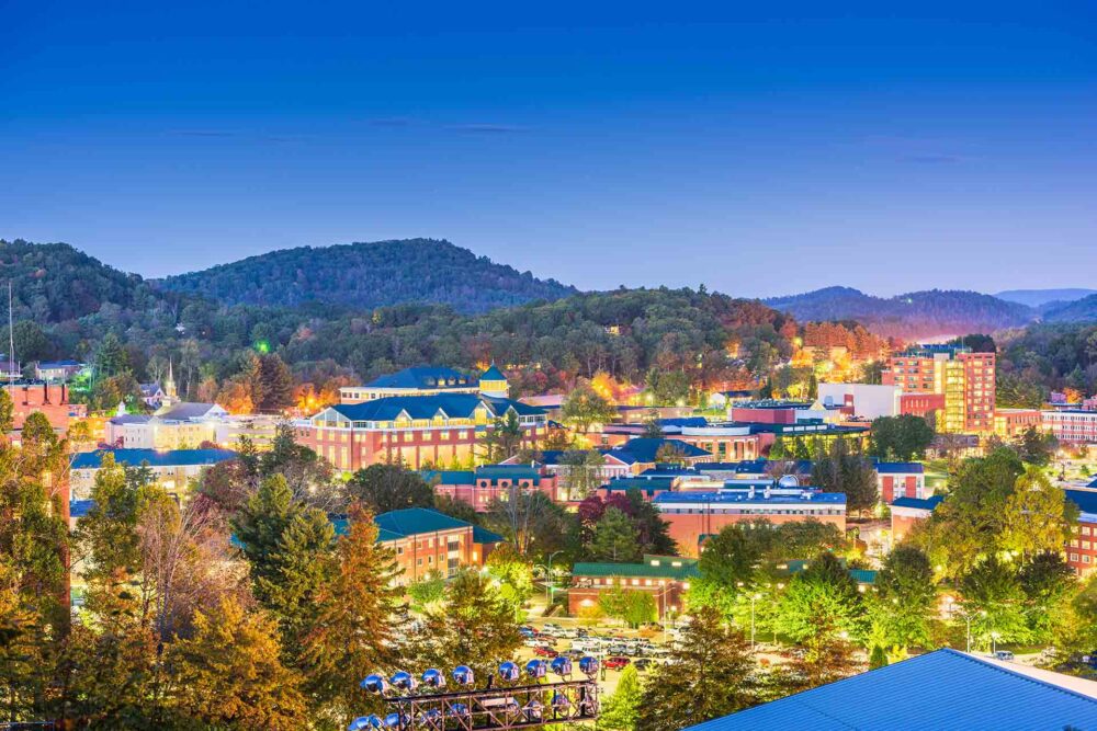 Campus and town skyline in Boone, North Carolina